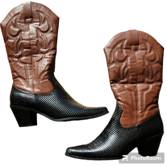Natasha Couture Shoes - Cowboy boot faux leather mixed color
